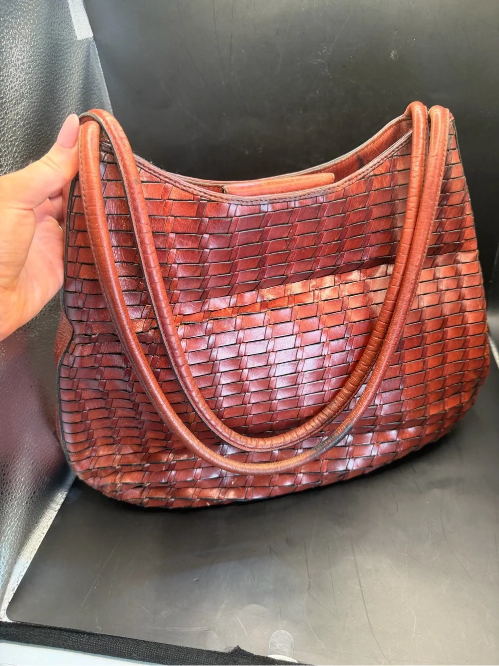 Fossil Woven Brown Leather Shoulder Bag Handbag Purse